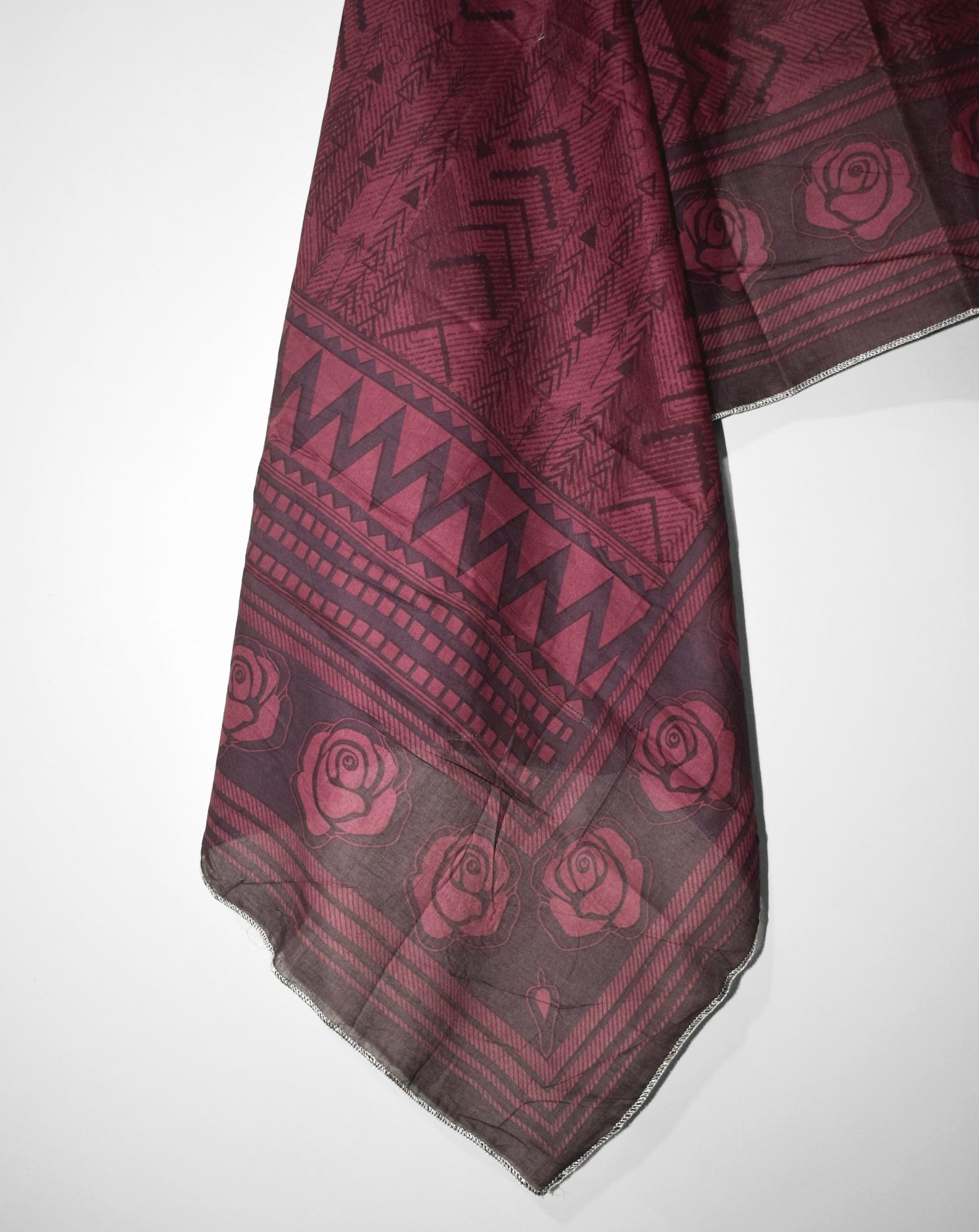 Digital printed lawn dupatta of Zaria 3 piece lawn embroidery suit featuring elegant floral and geometric patterns.